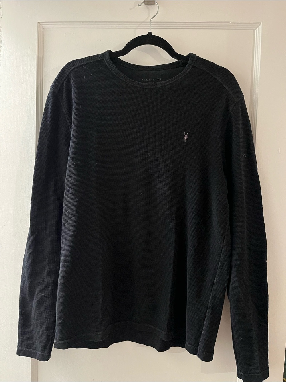 All Saints Black Crewneck Sweater with Subtle Chest Logo